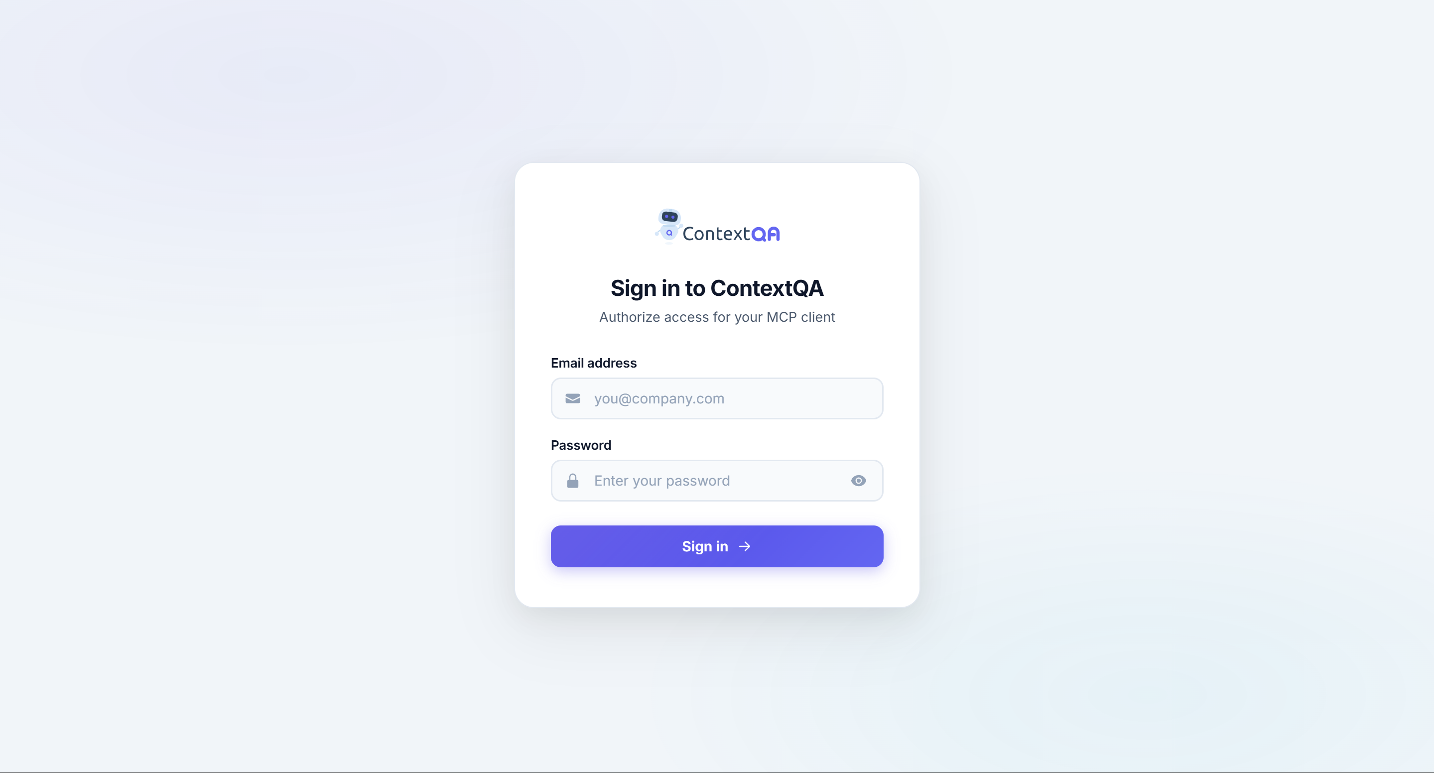 ContextQA MCP login page